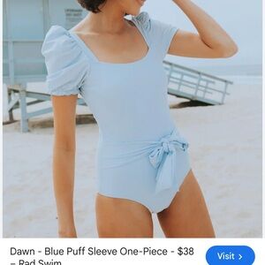 Light Blue Puff Sleeve One-Piece Bodysuit